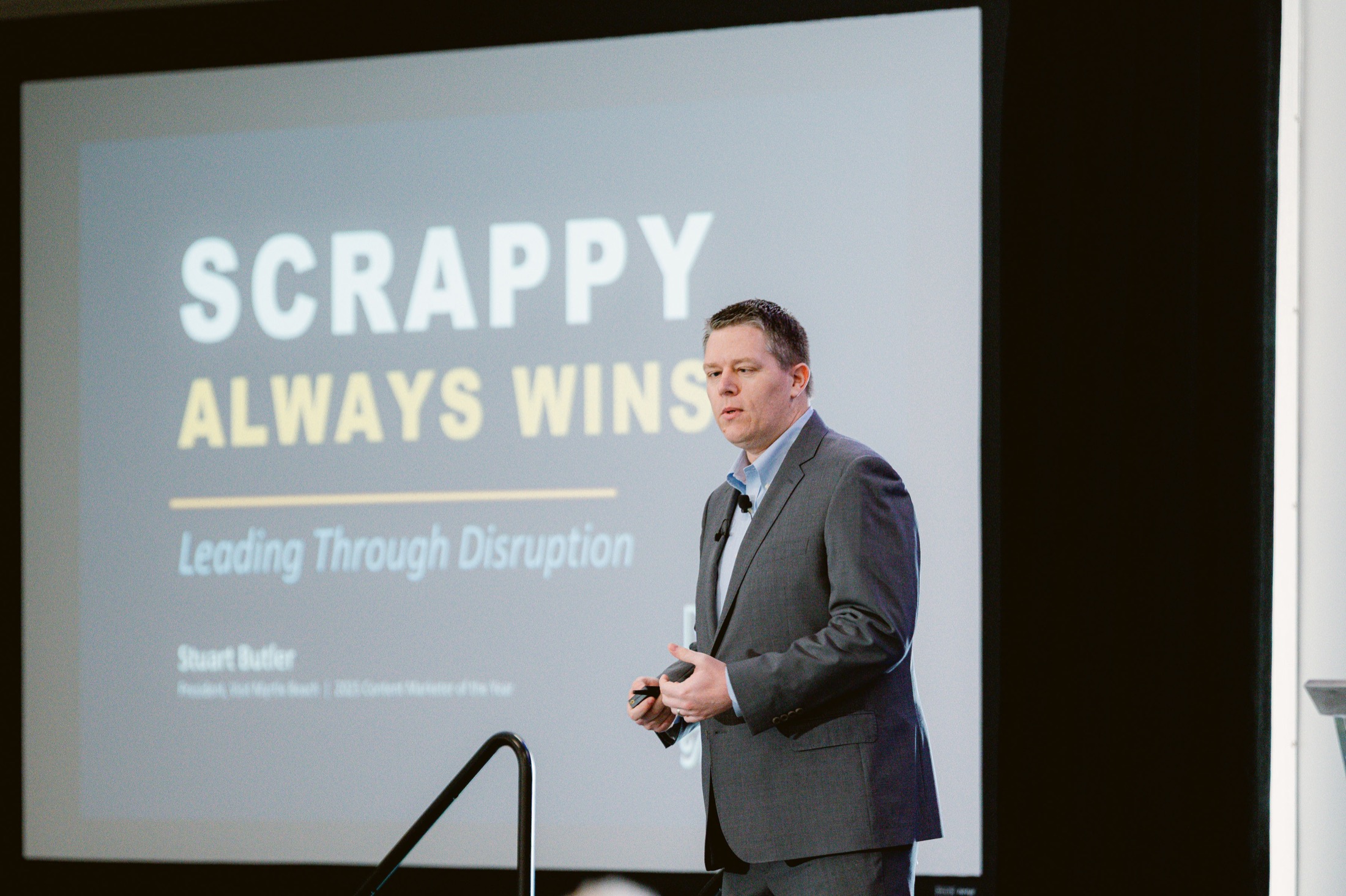 Stuart Butler presenting Scrappy Always Wins